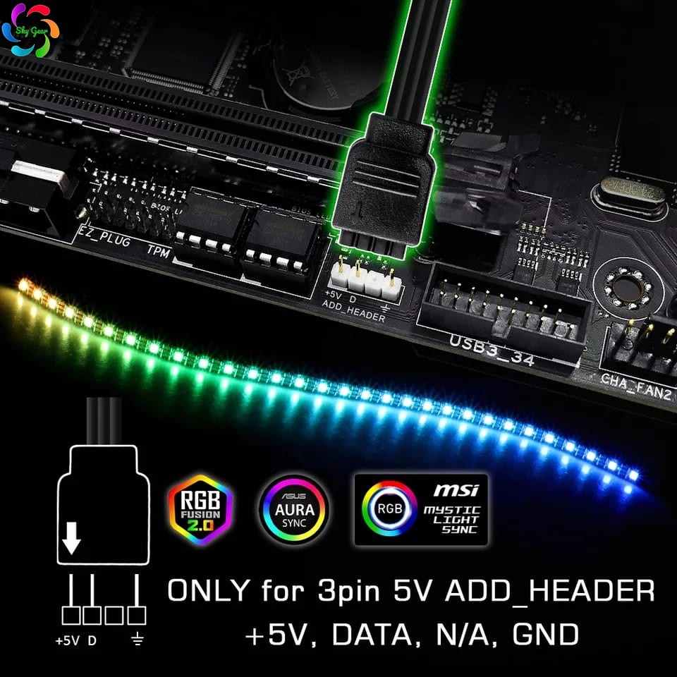 Dây Led 5v 3pin Sync Main,  Aura Sync, RGB Fusion, MSI Mystic Light, Asrock RGB