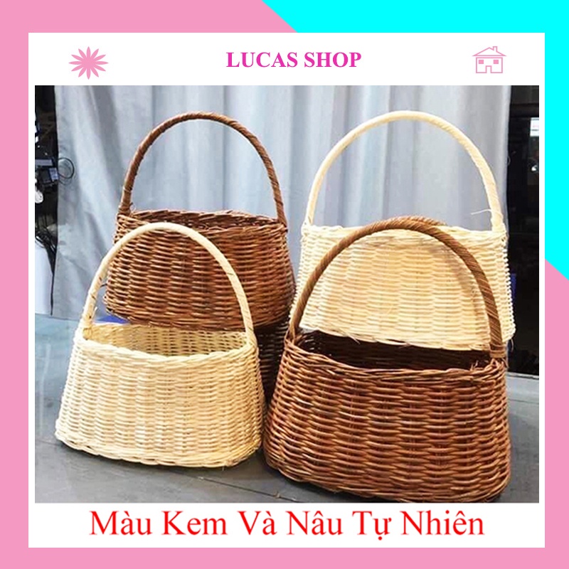 Giỏ Mây Đan Cắm Hoa size 22cm Trang Trí Nhà Cửa, Decor Chụp Ảnh