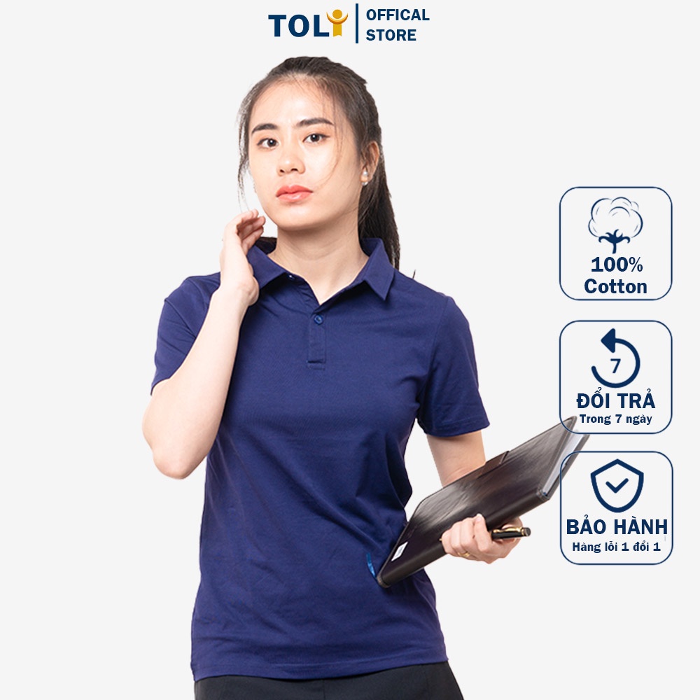 Áo Thun Nữ Cổ Sơ Mi (Cổ trụ) TOLI, Chất Cotton 4 Chiều Mềm Mịn, Co Giãn [Xanh Mực-TF25]
