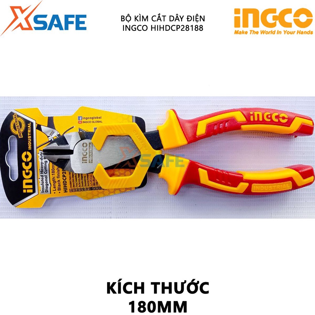 Kìm cắt cách điện cao cấp INGCO HIHDCP28188 Kềm đông lực cách điện kích thước 7 inch, tay cầm cách điện lên đến 1000V