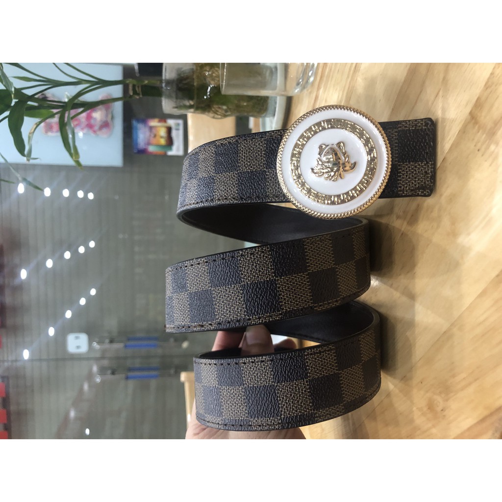 Dây lưng ( Caro vàng - mặt VS trắng ) Thắt lưng da cao cấp hàng hiệu