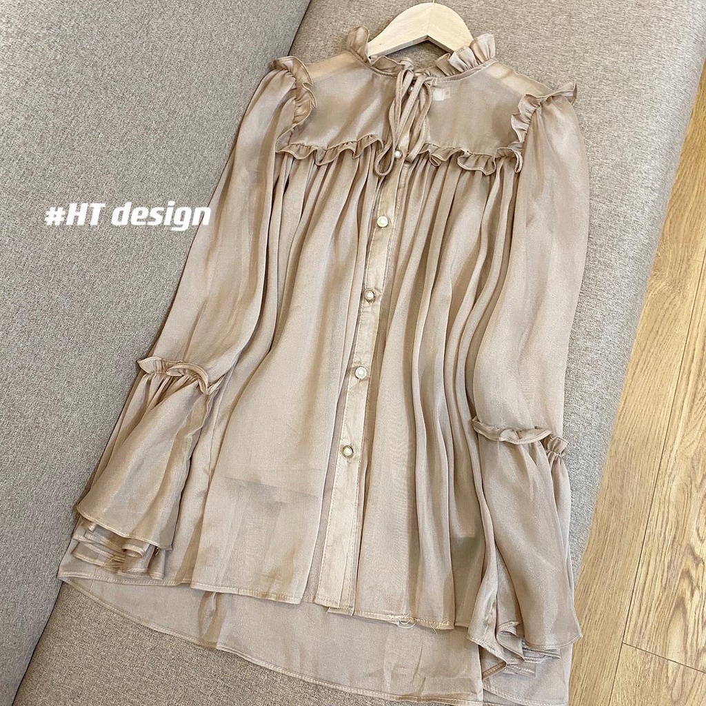 Áo sơ mi tay bèo chất tơ mềm kèm lót