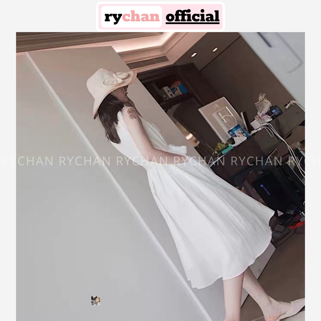 Đầm Xòe Trắng Sát Nách Cột Eo Hai Lớp Lót Trong Dày Dặn - DX753