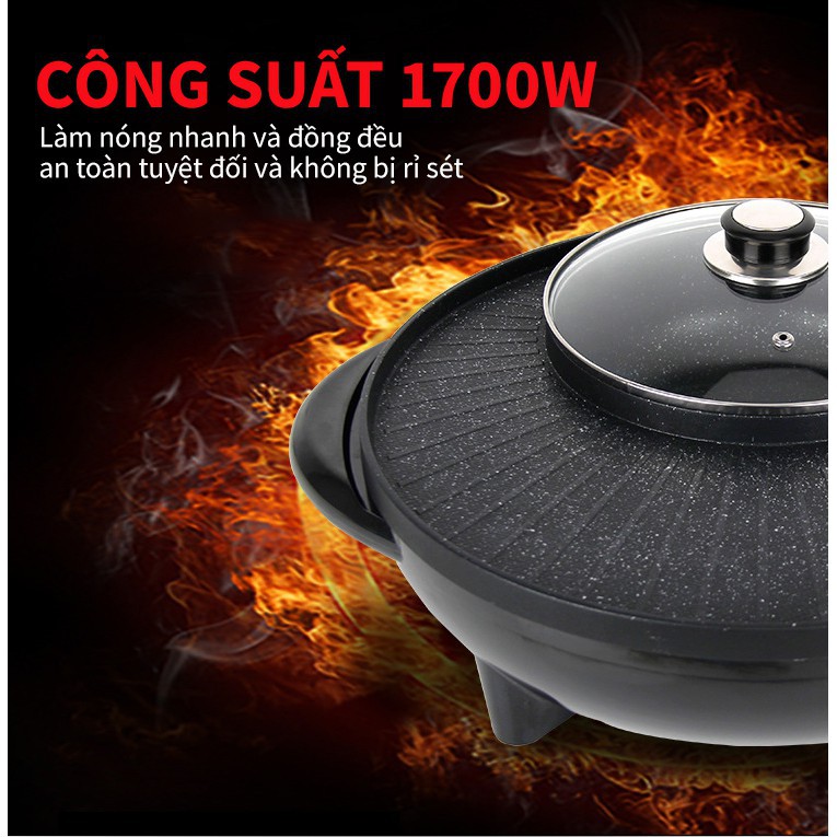 Nồi Lẩu Nướng BBQ,Bếp Điện Lẩu Nướng Đa Năng Hàn Quốc 2 in 1, Siêu Tiện Dụng