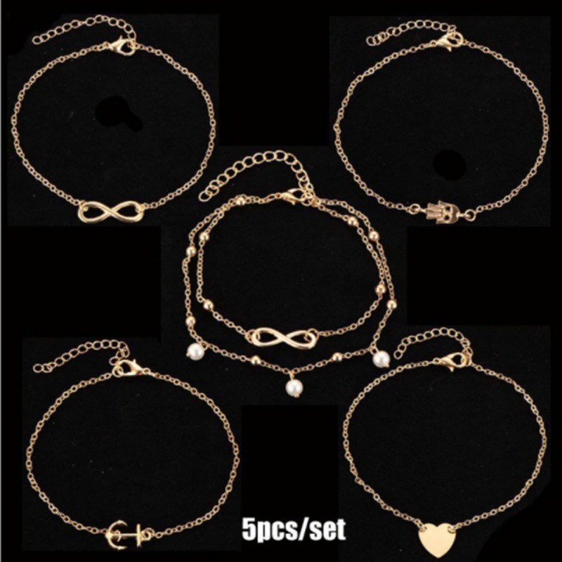 Set 5 lắc chân bằng hợp kim nhiều kiểu trang trí thời trang cho nữ | BigBuy360 - bigbuy360.vn