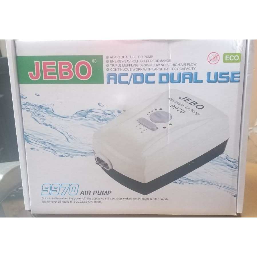 Máy thổi oxy tích điện 2 vòi ĐỀ PHÒNG CÚP ĐIỆN hiệu JEBO 9970 thích hợp cho hồ cá cảnh, hồ thủy sinh và đi câu cá