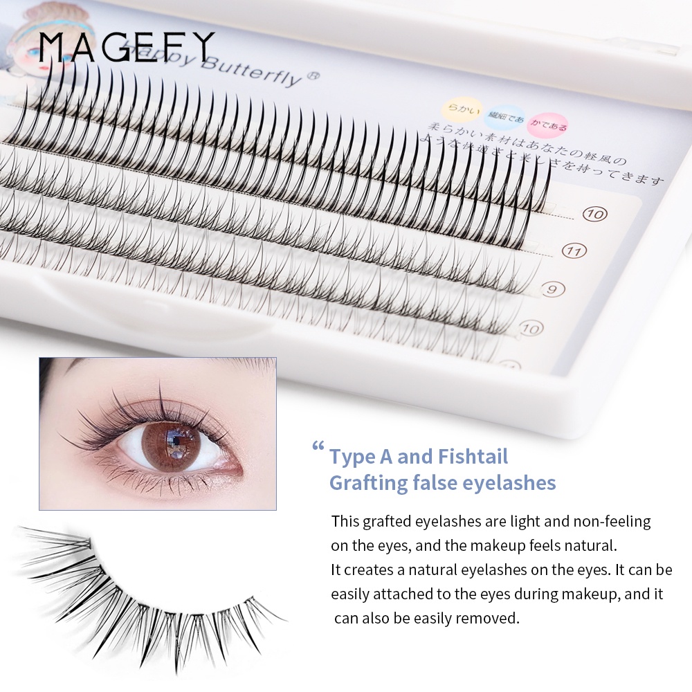 Lông mi giả MAGEFY loại chữ A màu đen tự nhiên kèm keo dán 9mm/10mm/11mm