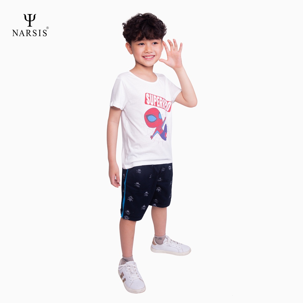 Áo phông bé trai Narsis KD0015 chất Cotton màu trắng in họa tiết Người Nhện