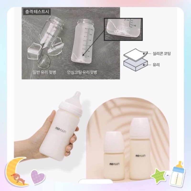 Bình sữa Moyuum thuỷ tinh nội địa Trung tráng silicon 150ml và 240ml