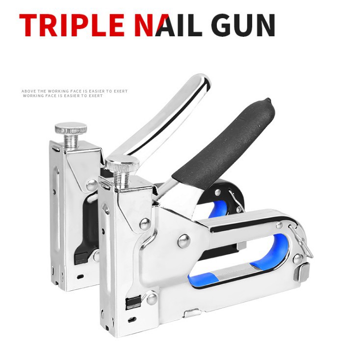 Súng bắn đinh ghim Triple Nail cán cao su tặng hộp 2000 ghim U - Retail Boss