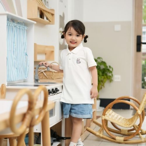 Áo thun polo YODY cho bé chất liệu cotton, cá sấu co giãn 4 chiều, thêu hình gấu APK5028