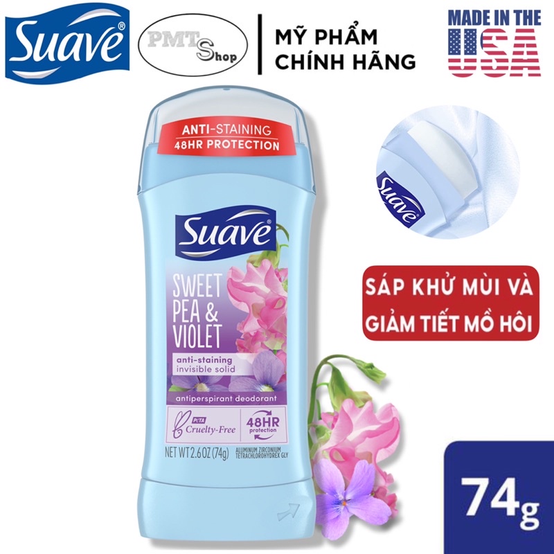 Lăn sáp khử mùi nữ Suave 74g Powder | Sweet pea &amp; violet | Everlasting Sunshine | Tropical Paradise| Fresh