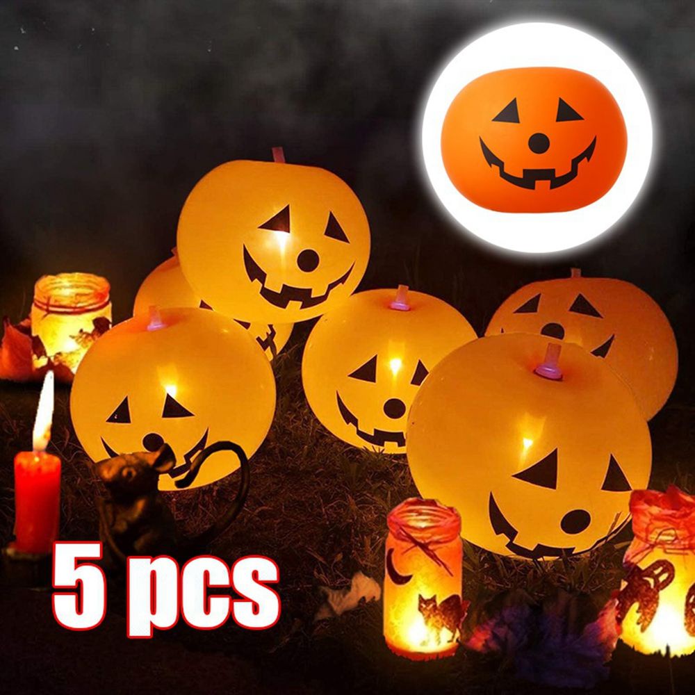 5 Bong bóng latex hình quả bí ngô có đèn LED phát sáng dễ thương trang trí tiệc halloween