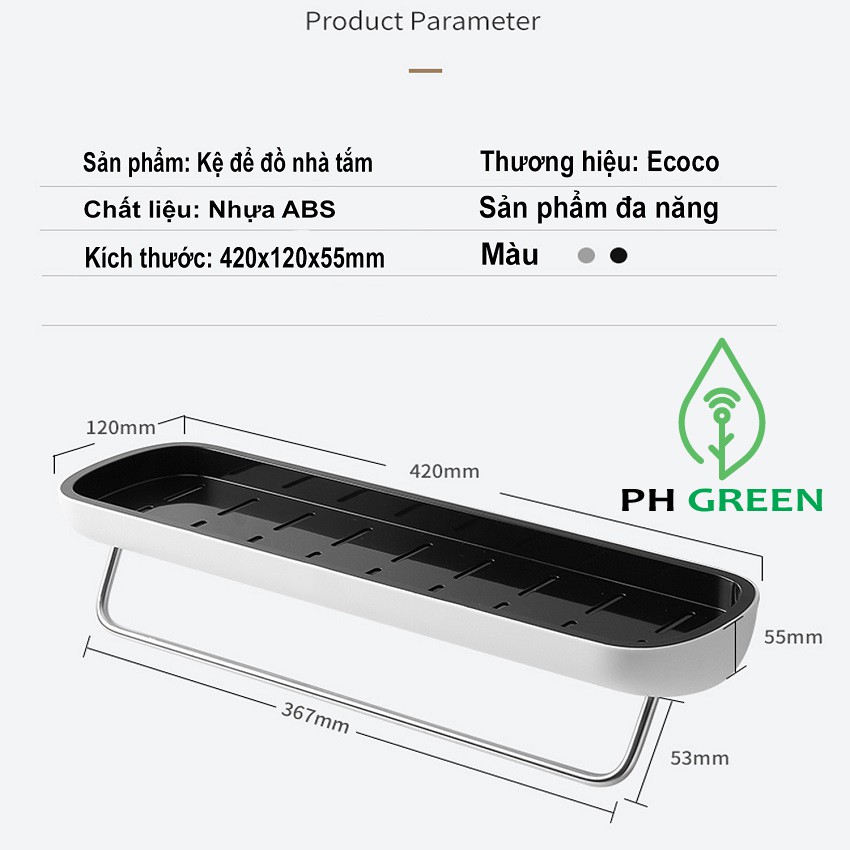 Kệ Nhà Tắm Thông Minh PH Green-Ecoco-E1923, Để Đồ Nhà Vệ Sinh Phòng Tắm, Phụ Kiện Đa Năng Tiện Lợi