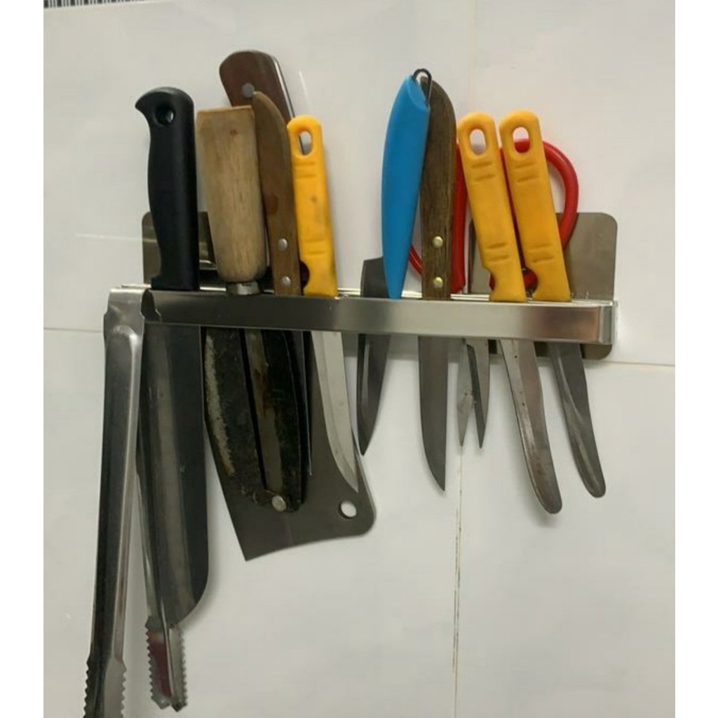 Kệ để dao dán tường nhà bếp Giá treo dao Inox thiết kế 2 ngăn dán tường siêu chắc chắn -KitchenDecor