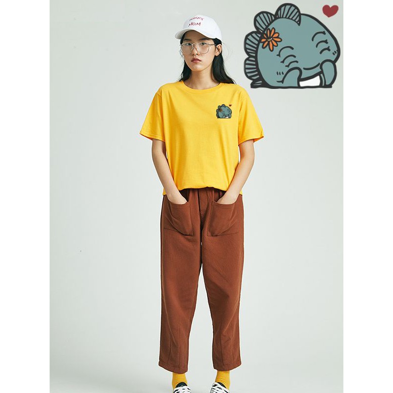 [Hàng Xịn, Giá Tốt] Áo Phông Thun Nữ Tay Ngắn Icon Họa Tiết Khủng Long Hàn Quốc - Unisex - Cotton - Mã AT035