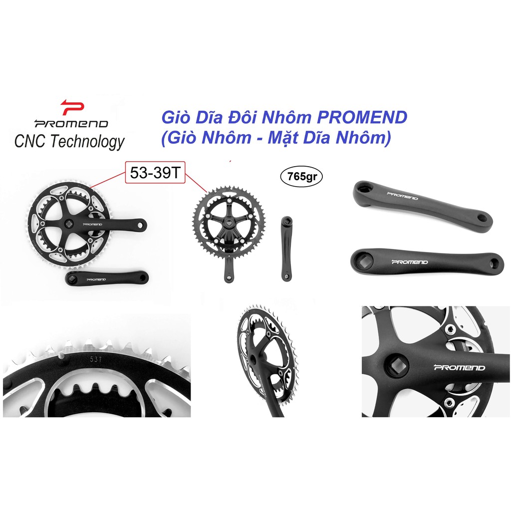 Đùi Dĩa Nhôm Xe Đạp Promend 2 Tầng Đĩa 39-53T