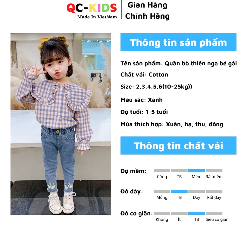 Quần bò bé gái đi học, đi chơi 10 đến 25 kg, quần jean bé gái thêu hình thiên nga QC-KIDS