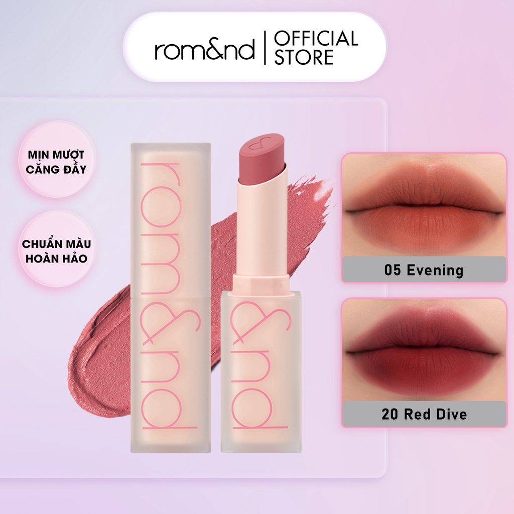 [Rom&amp;nd] Son thỏi lì, lên màu siêu xinh Hàn Quốc Romand Zero Matte Lipstick - Shell Beach Nude Collection 3g