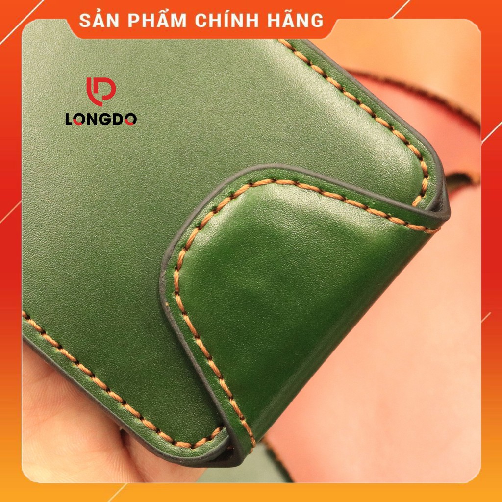 Ví sen 5, ví nam xanh lá cây da bò thật - Bảo hành 5 năm - Hàng chính hãng thương hiệu Longdo Leather