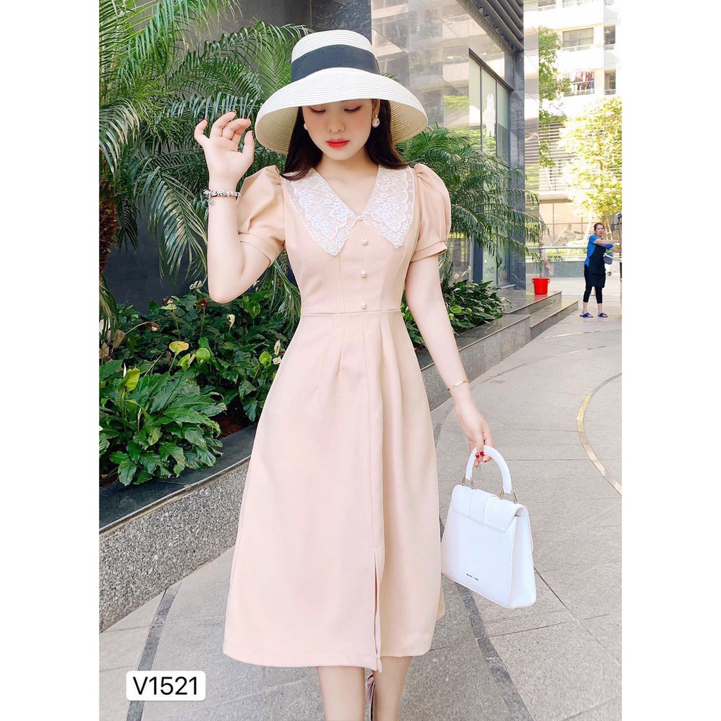 Đầm dáng xòe cổ ren đính ngọc kiểu dáng sang trọng V1521_Linh Đan Shop [Kèm ảnh thật]