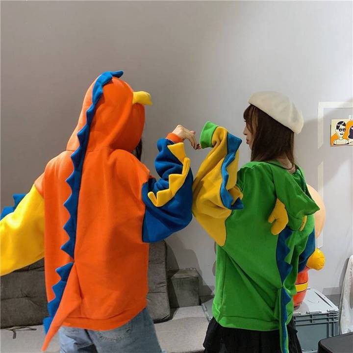 Áo hoodie khủng long đuôi dài nhóm bạn dễ thương mũ trùm đầu