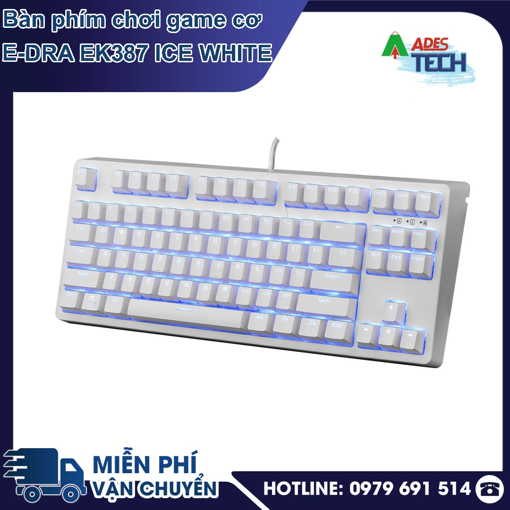 Bàn phím cơ EDRA EK387 Ice White  | Bàn phím cơ Fullsize, 104 phím