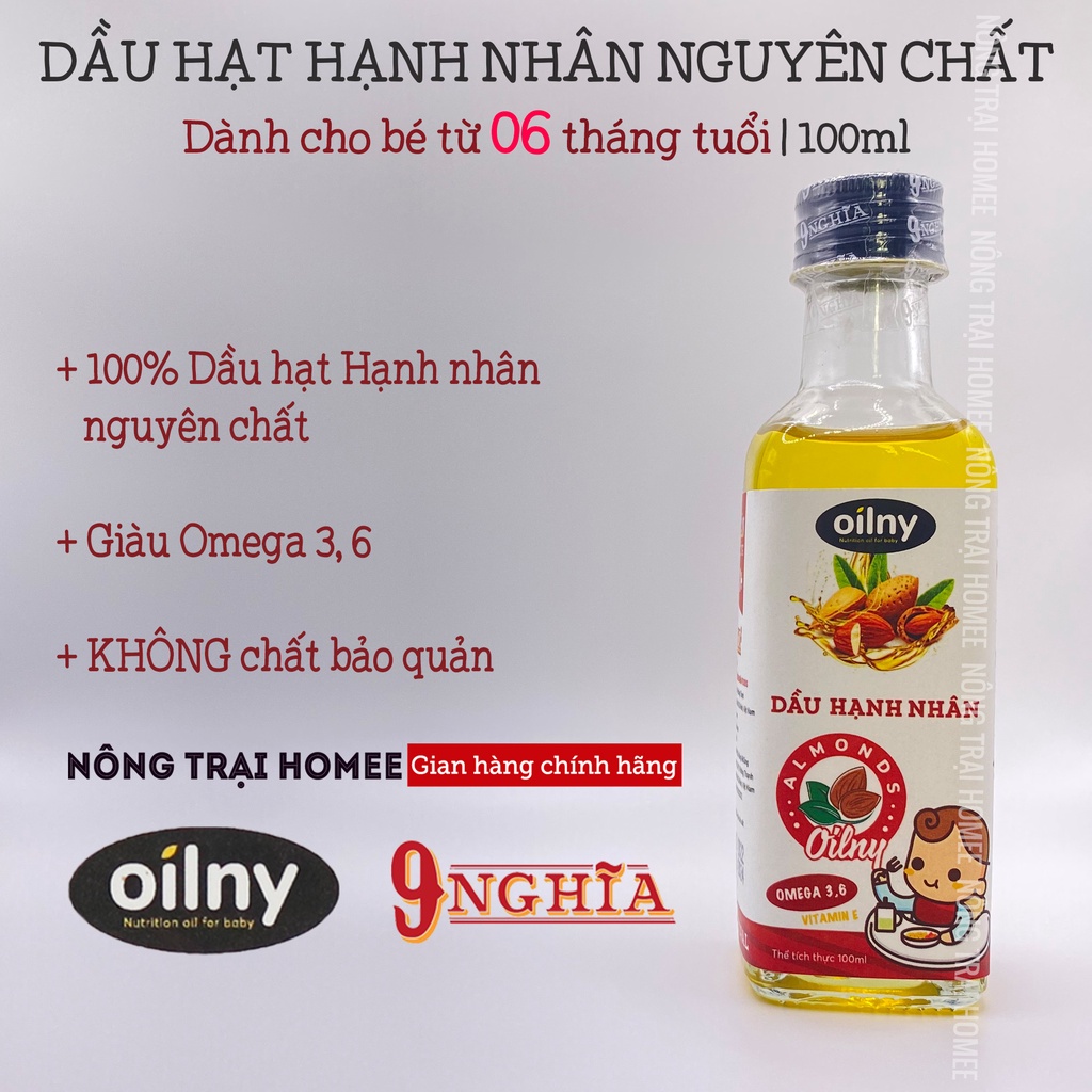 Dầu Mè đen/Óc chó/Sachi/Macca/Hạnh nhân/Hạt chia/Olive cho bé 100ml OILNY 9-NGHĨA | Gia vị ăn dặm dành cho bé từ 6 tháng