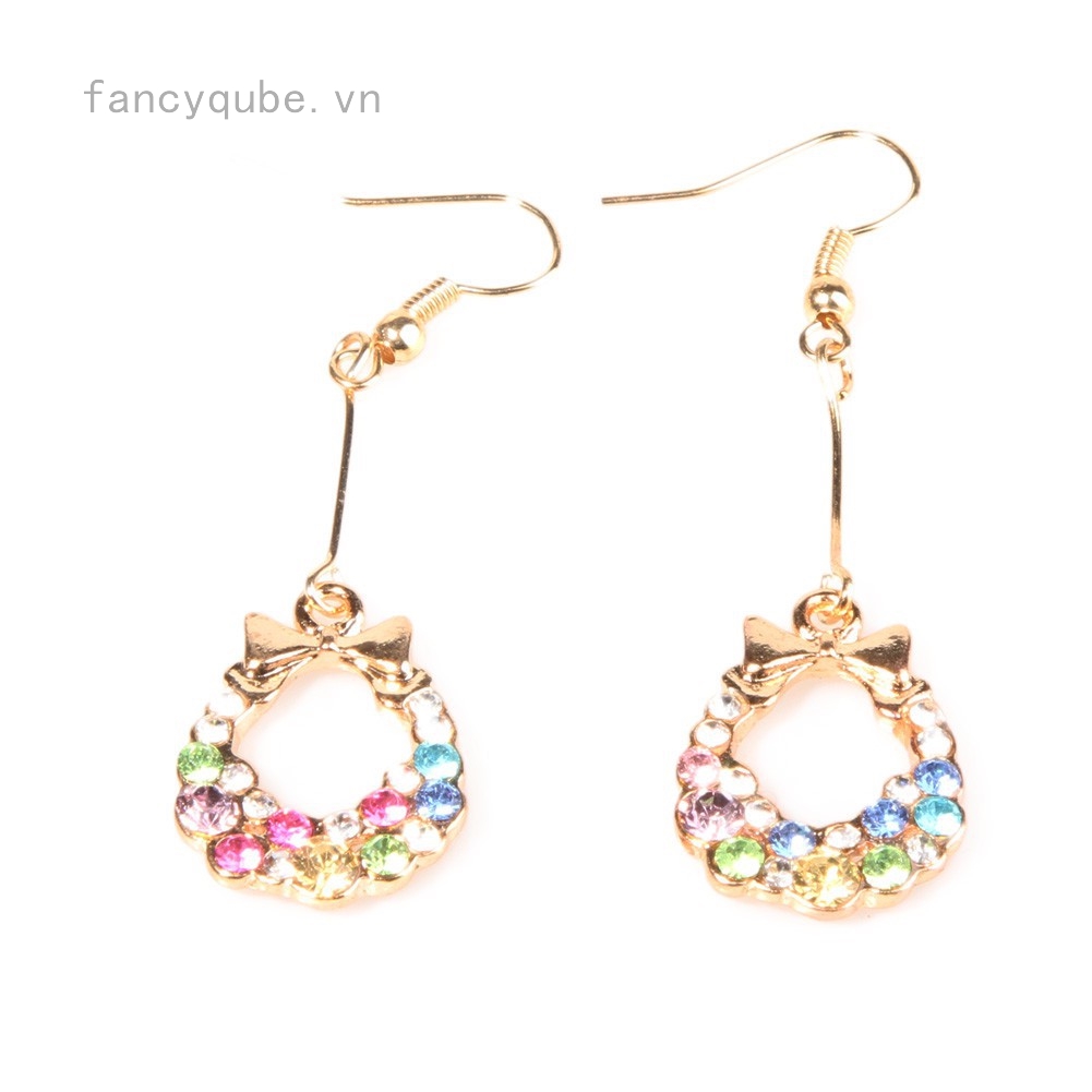 Đôi khuyên tai dài tạo hình vòng hoa đơn giản phối đá nhân tạo đẹp mắt cho nữ