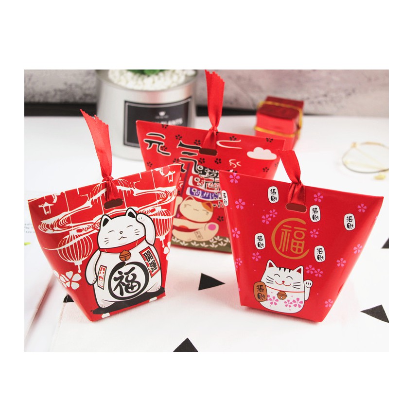 set 5 hộp giấy gấp mèo thần tài chúc tết khai trương 5 kiểu khác nhau size 6 x 6 x 10 cm