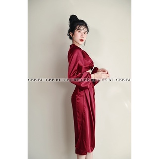 ( Ảnh thật - Mẫu độc quyền CEE RI ) Váy lụa đan chéo bụng màu trắng / đen / nude