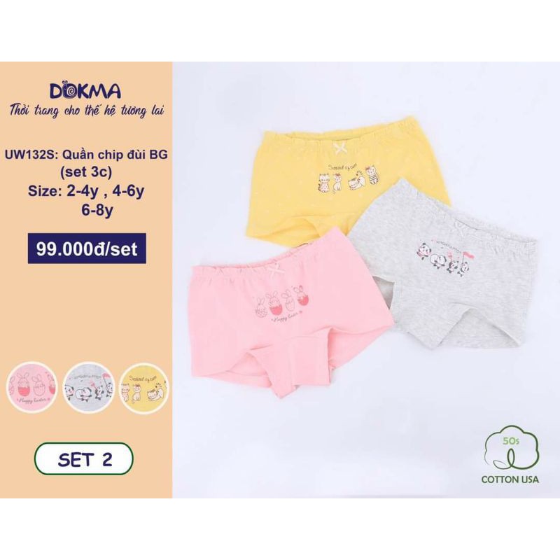 Set 3 quần chip bé gái DOKMA - UW124/126