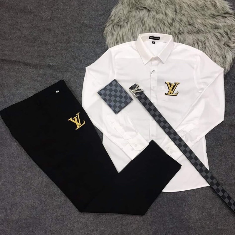 Bộ quần tây áo sơ mi nam thêu hoạ tiết form hàn quốc, hàng y hình