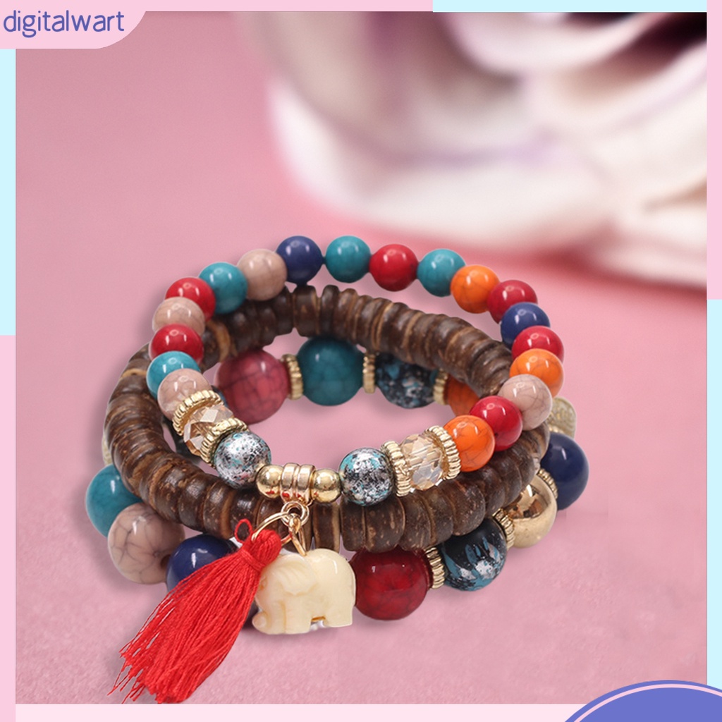 Bộ 3 vòng tay chuỗi hạt gỗ phối tua rua thời trang
