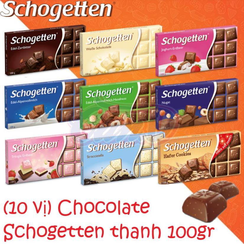 (10 vị) Chocolate Schogetten thanh 100gr