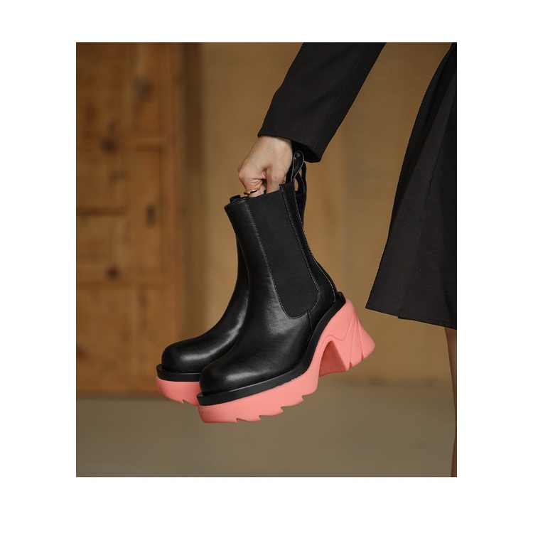 Giày bốt da trơn pha chun 8p