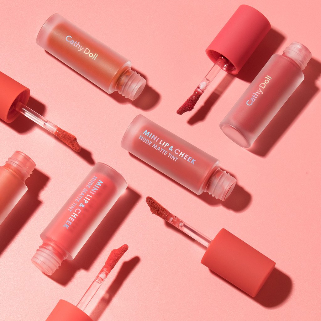 Son Kem Cathy Doll Mini Lip And Cheek Nude Matte Tint- Son kem và má hồng Cathy Doll
