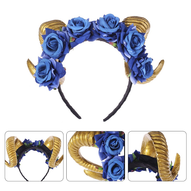 Băng Đô Cài Tóc Hình Sừng Cừu Đính Hoa Hồng Nhân Tạo Phong Cách Gothic Cổ Điển