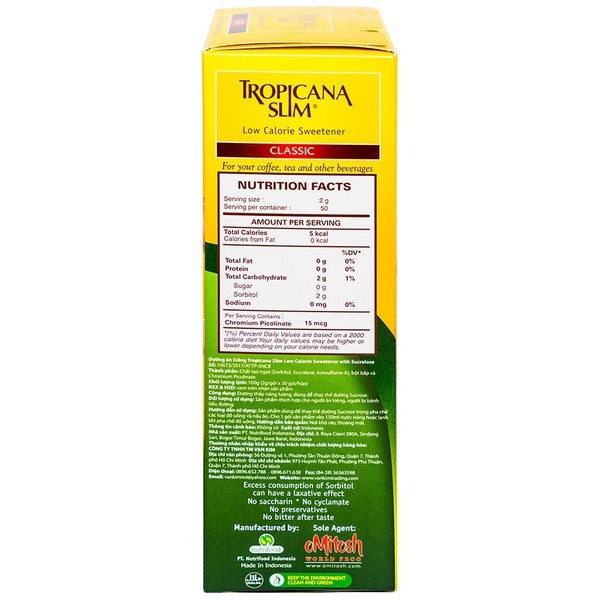 Đường Bắp Ăn Kiêng Tropicana Slim Classic 50 Gói - cvspharmacy