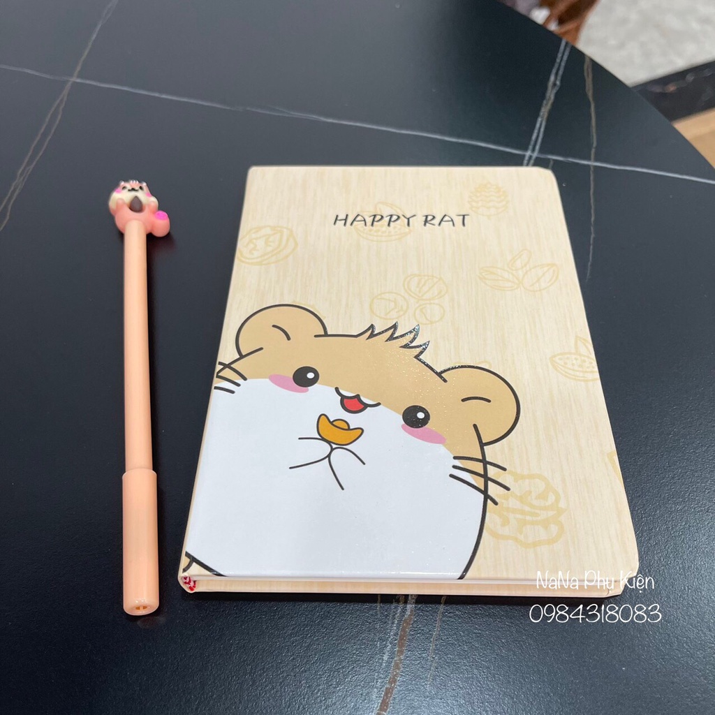 Set Sổ + Bút Hình Mèo/Chuột Hamster ( giấy ô vuông)