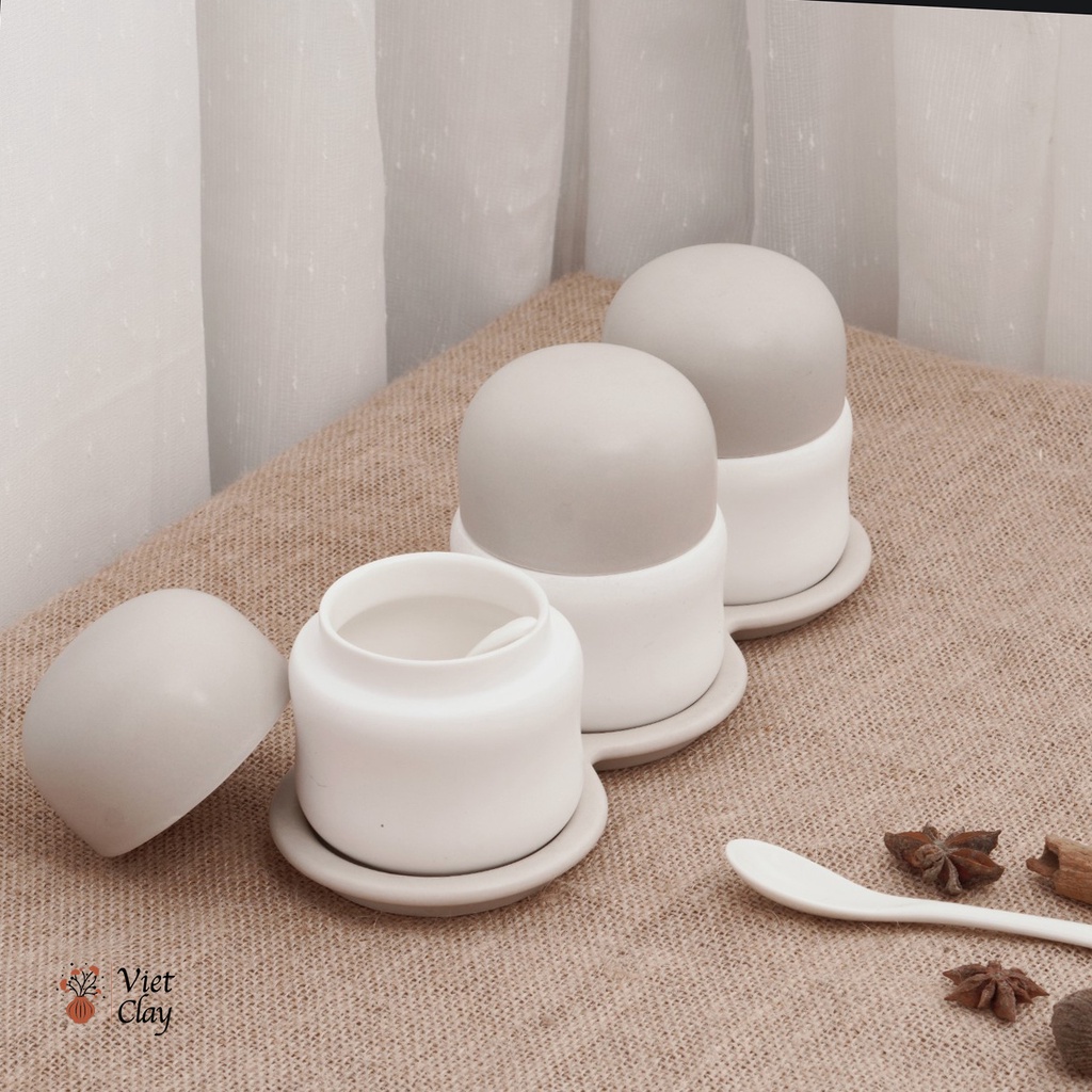 Set Lọ Đựng Gia Vị Có Thìa Thông Minh| Bộ Hũ Đựng Gia Vị Bằng Sứ Kèm Muỗng