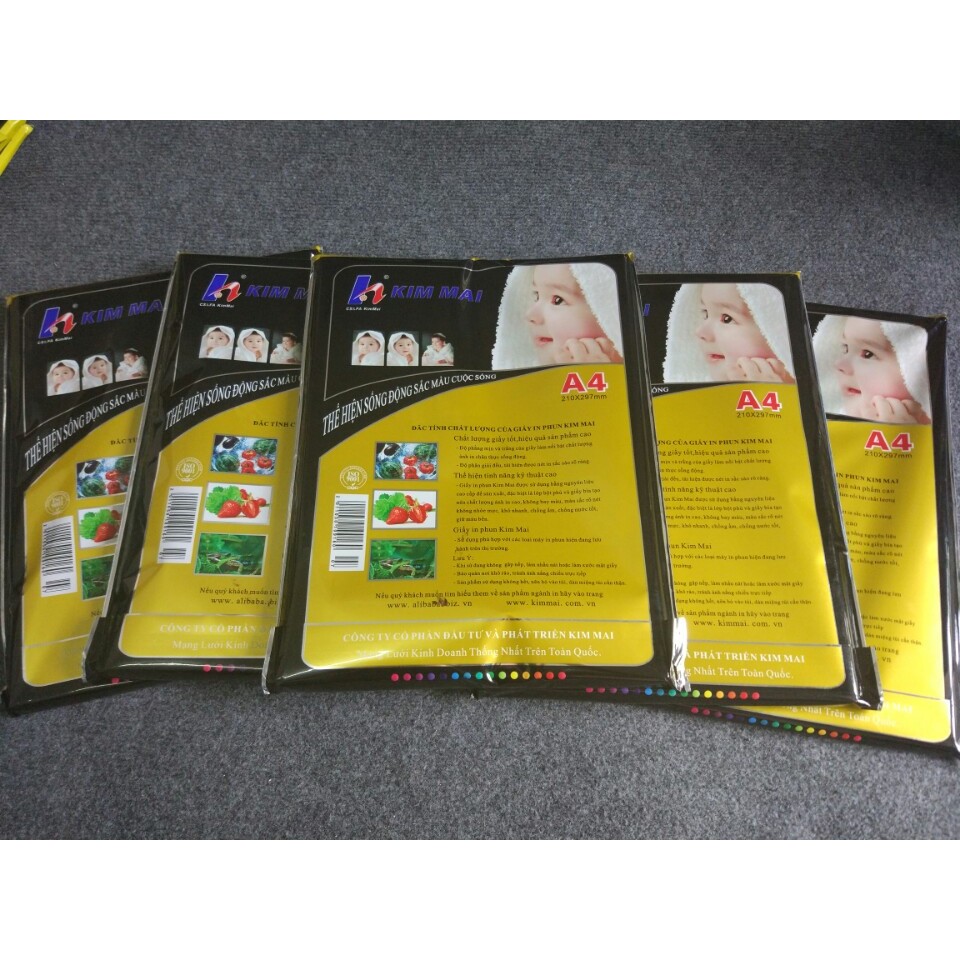 Combo 5 xấp Giấy in ảnh Kim Mai 1 mặt bóng ( Glossy) 230g A4 50 tờ/xấp | BigBuy360 - bigbuy360.vn
