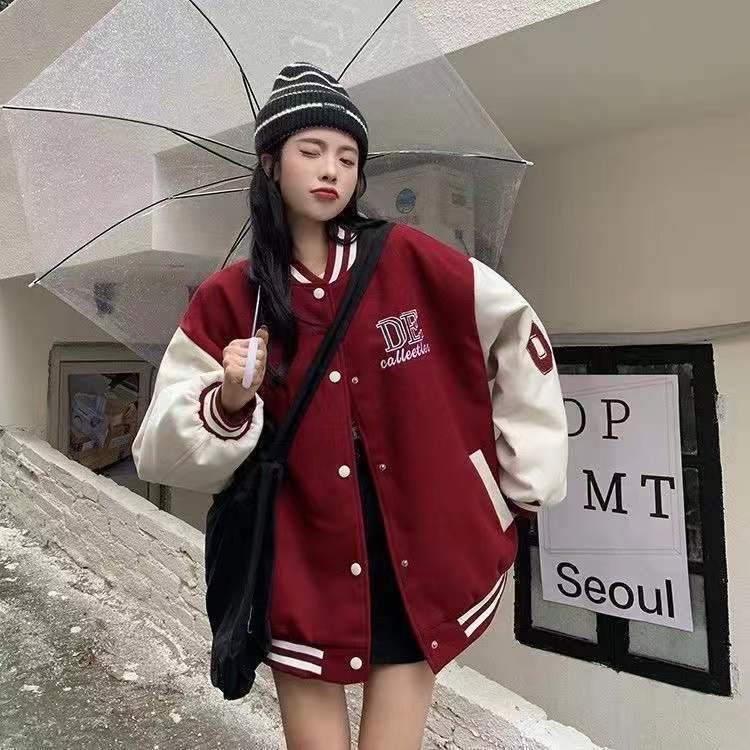 Áo khoác bóng chày COZOKC tay dài dáng rộng thời trang dễ phối đồ