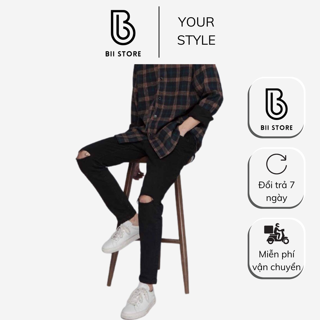Quần jeans nam rách gối , dáng skinny ôm chân , vải co dãn không phai màu phong cách Hàn Quốc
