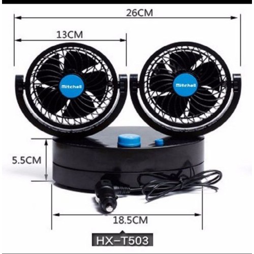 Quạt máy đôi mini 12v xoay 360 tiện ích trên ô tô, xe hơi cao cấp