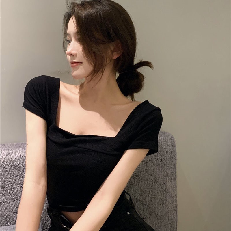 Áo Thun Ngắn Tay Cổ Vuông Thời Trang Mùa Hè Cho Nữ