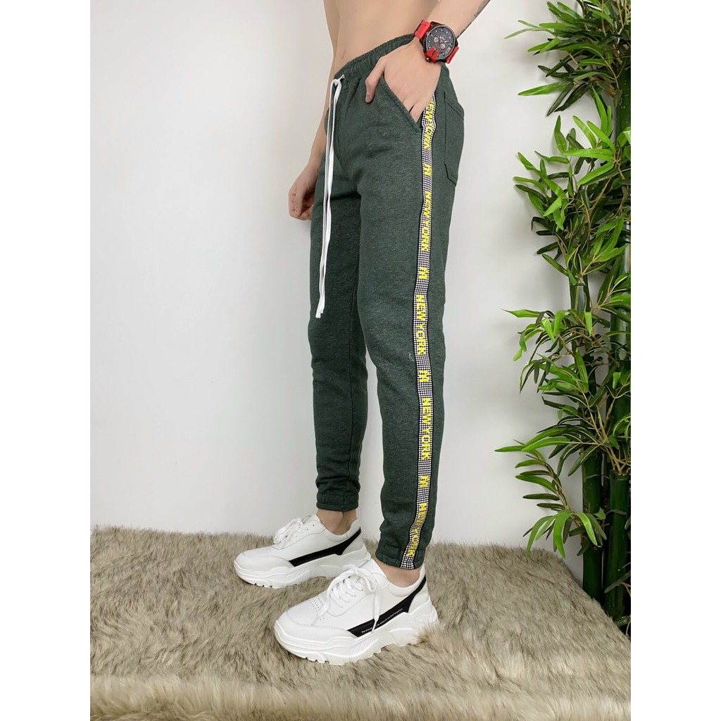 Quần thun Jogger phối sọc mới nam 3 màu Đen, Xám, Xanh lá, ống ôm chất vải cao cấp vải mềm mịn hợp dáng