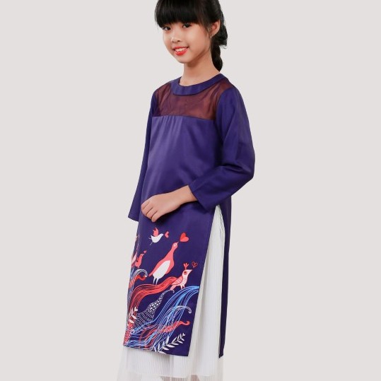 áo dài cho bé gái 2020 tranh Đông Hồ may mắn GAD006 - JADINY