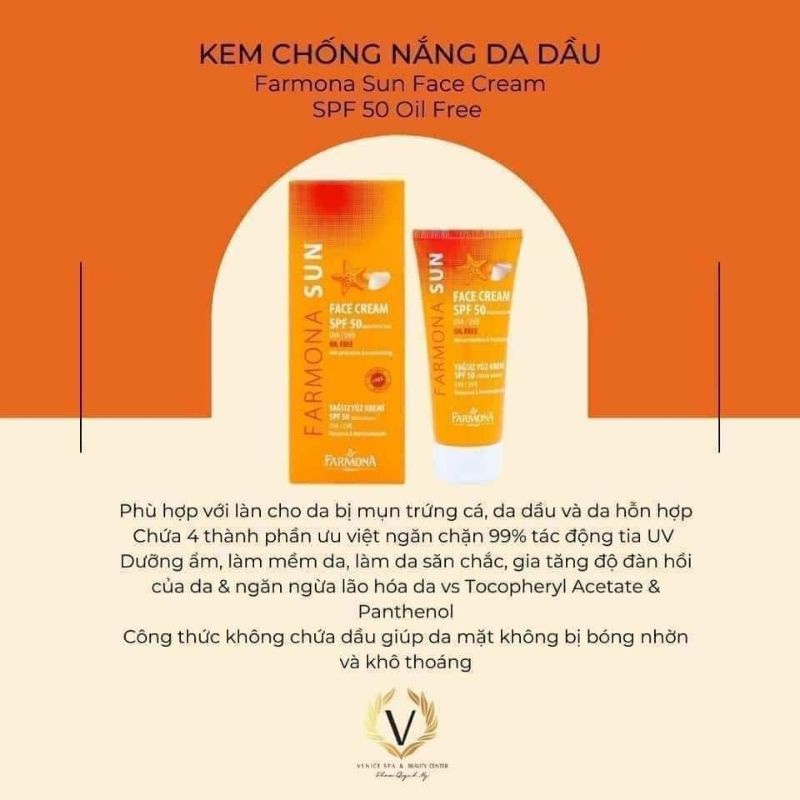 [HÀNG NHẬP KHẨU] Kem Chống Nắng Không Chứa Dầu, Không Bóng Nhờn Bết Dính Farmona Sun Face Cream SPF50 Oil Free 50ml