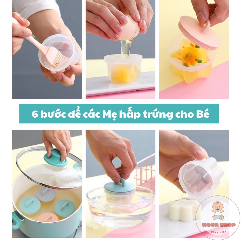 Set 4 Khuôn Hấp Trứng , Hấp Bánh , Hấp Đồ Ăn Dặm Kèm Cọ Quét Dầu Cho Bé